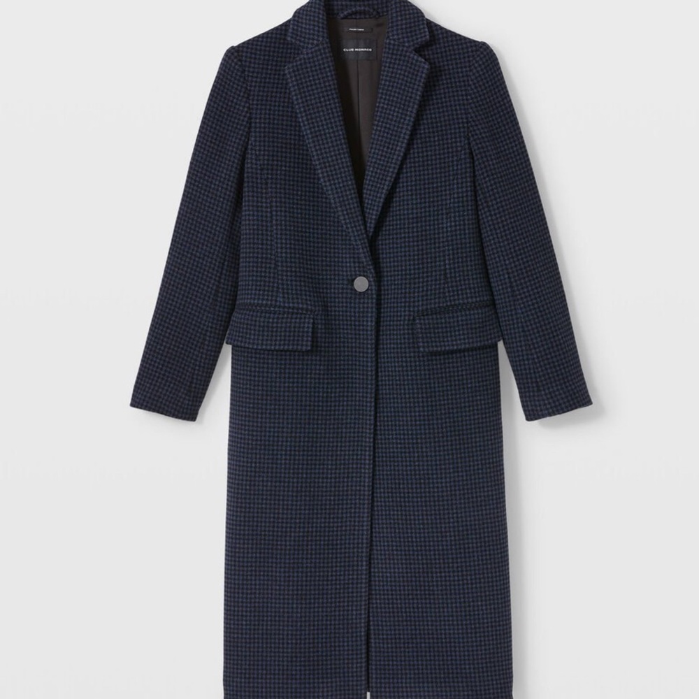 Club Monaco Dark Blue and Black Checkered Slim Fit Coat - M